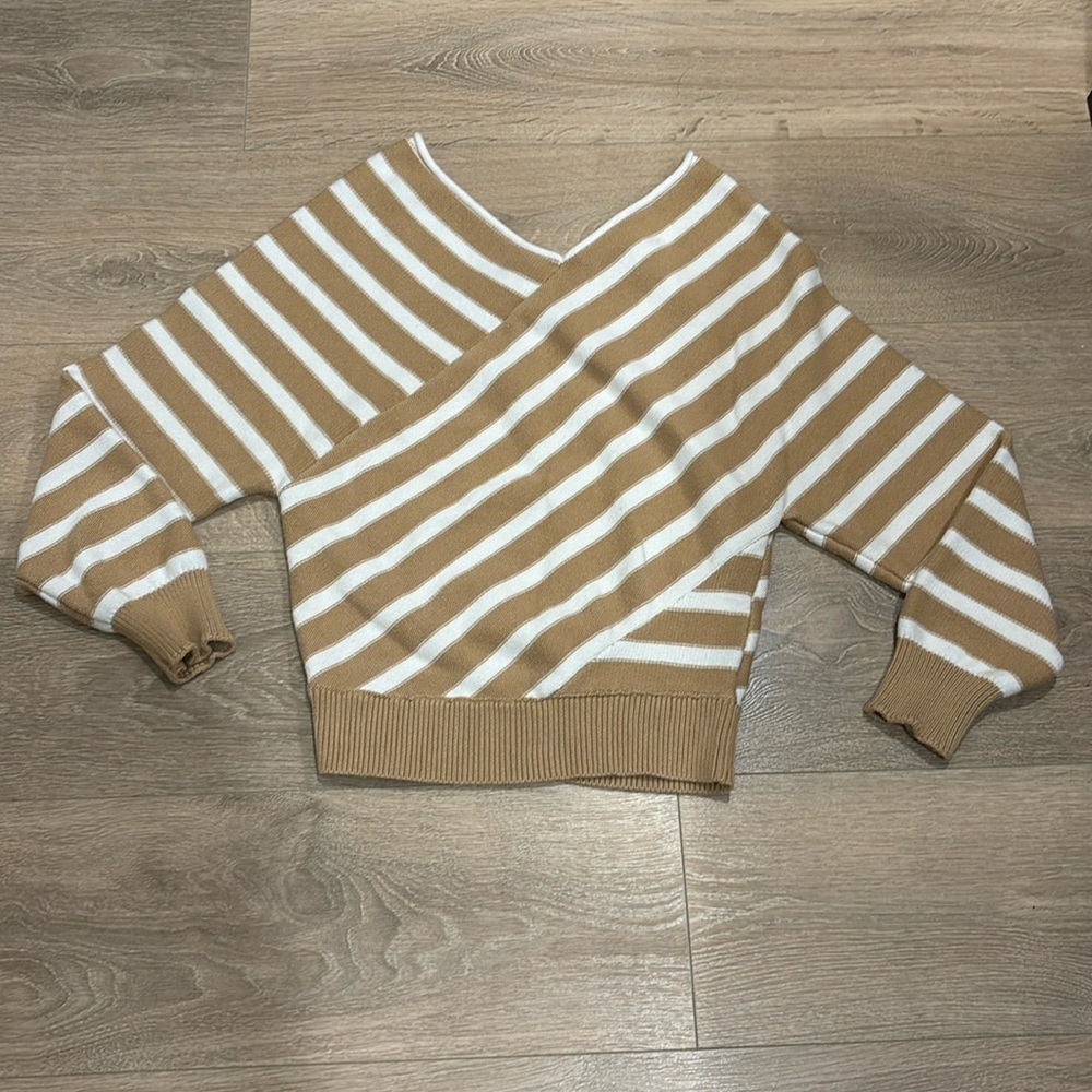 Medium tan and white striped sweater